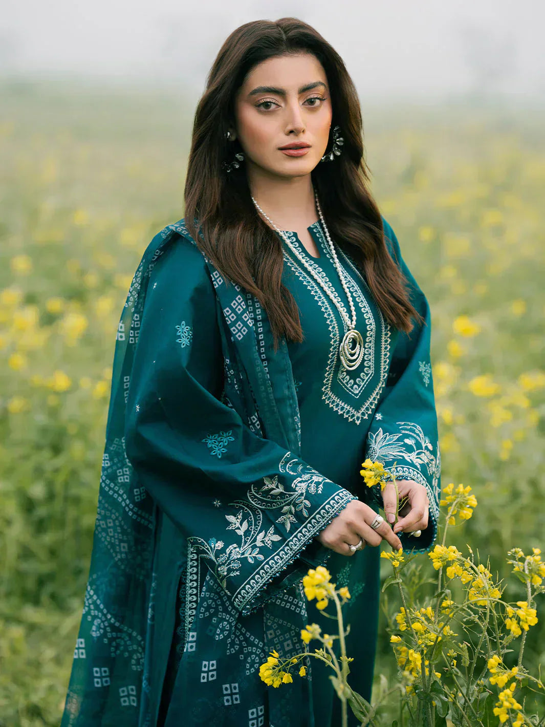 Izel - 3Pc Lawn Embroidered Shirt With Chiffon Printed Dupatta And Trouser