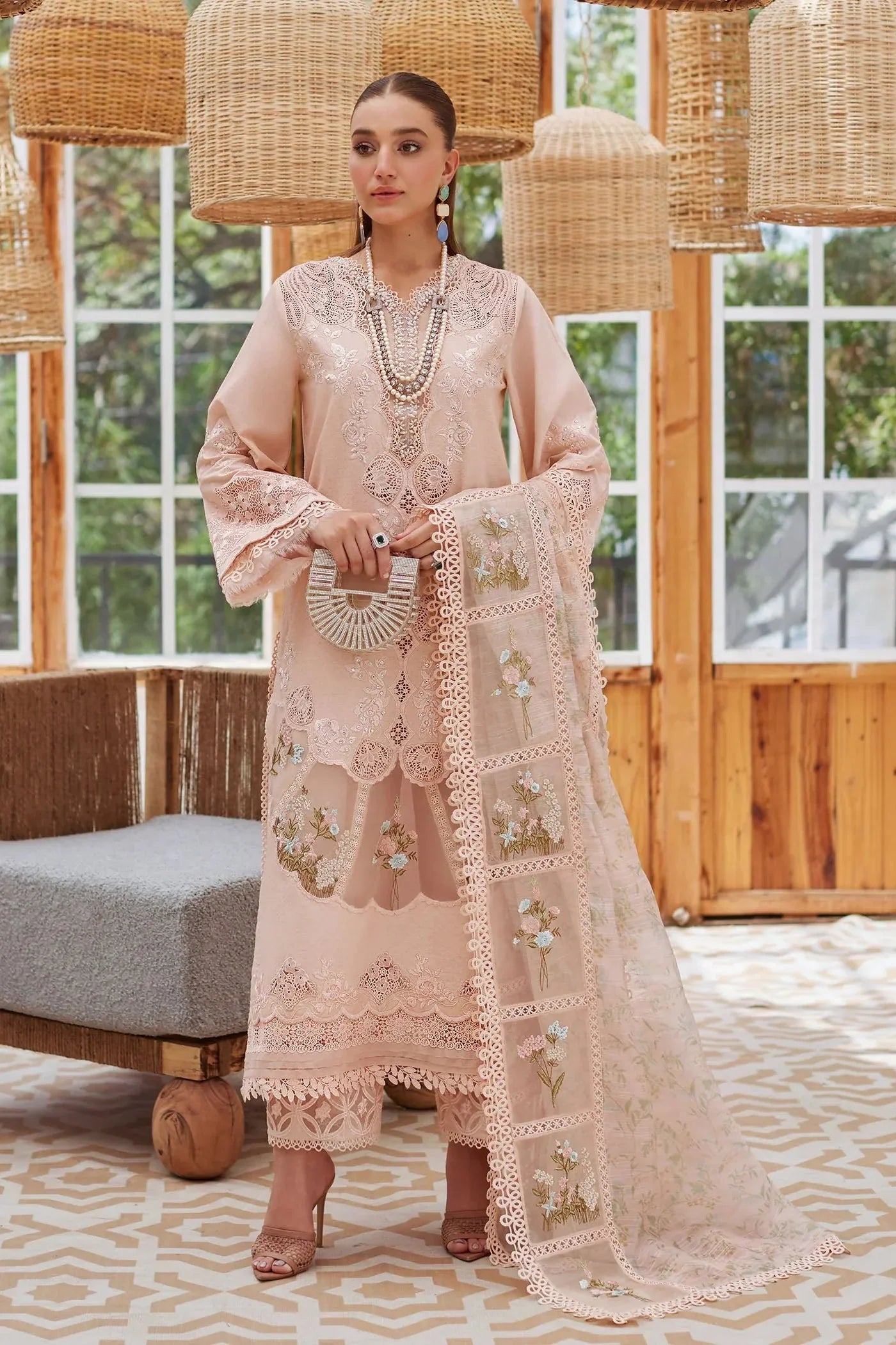 Crimson - 3Pc Lawn Embroidered Shirt With Chiffon Printed Dupatta And Trouser