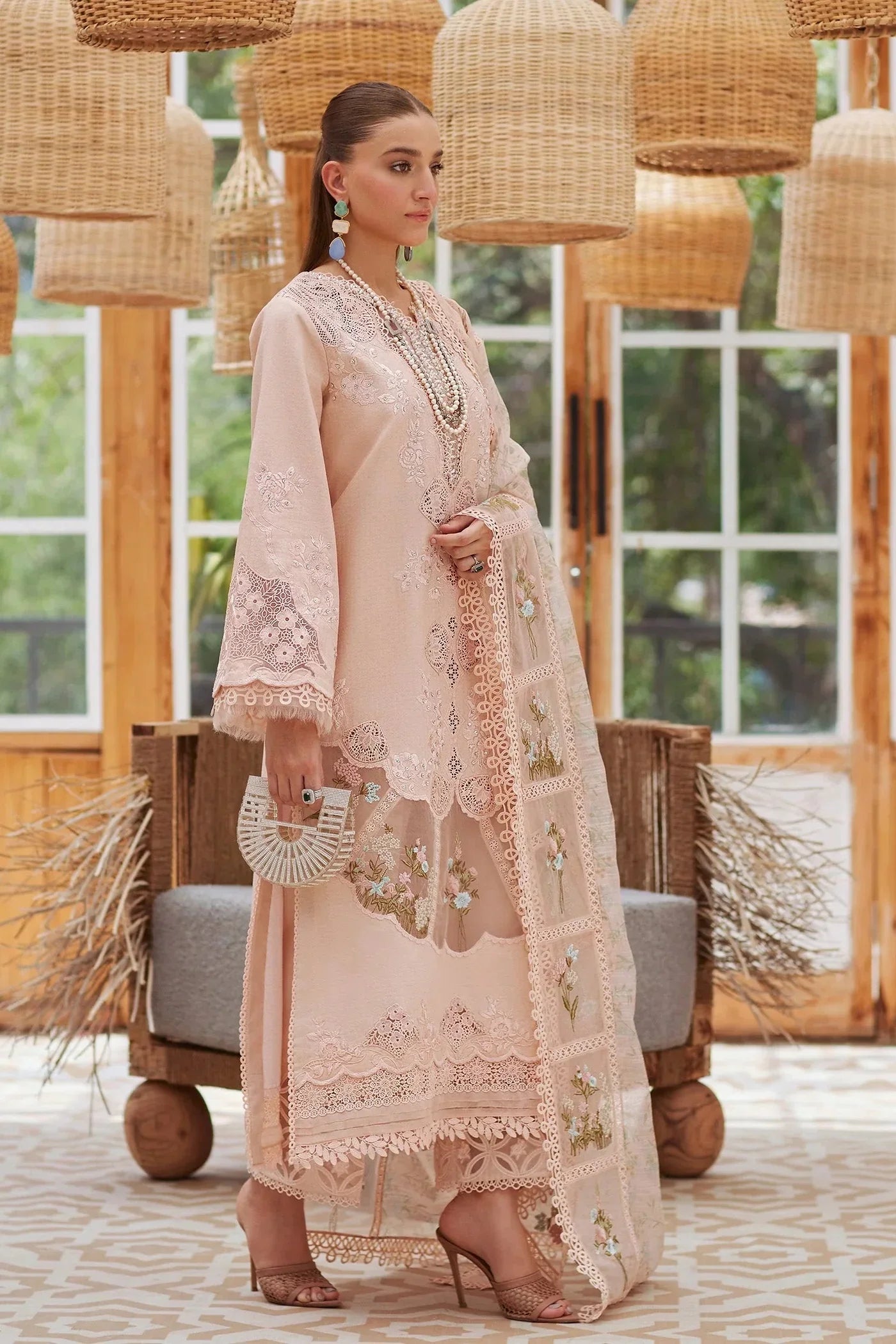 Crimson - 3Pc Lawn Embroidered Shirt With Chiffon Printed Dupatta And Trouser
