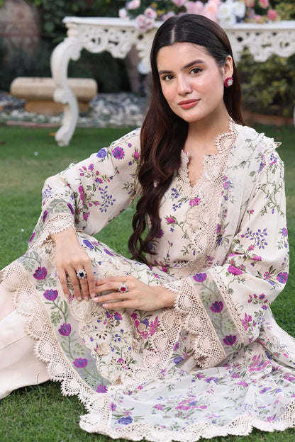 Aneelas - 3Pc Lawn Printed Shirt With Silk Printed Dupatta And Trouser