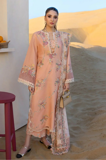 Crimson - 3Pc Chikankari Lawn Embroidered Shirt With Chiffon Printed Dupatta And Trouser