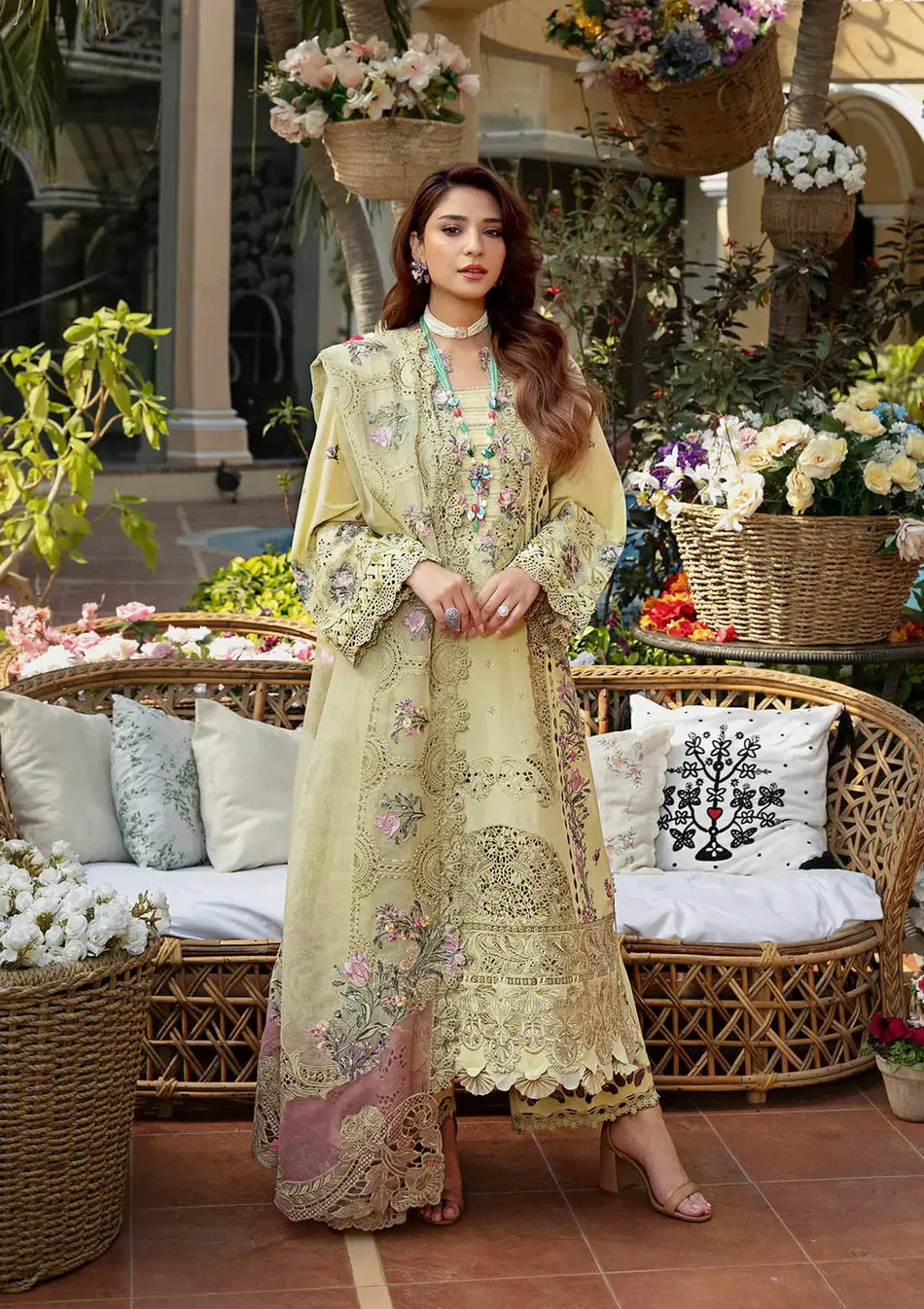 Elaf - 3Pc Lawn Embroidered Shirt With Khaddi Net Embroidered Dupatta And Trouser