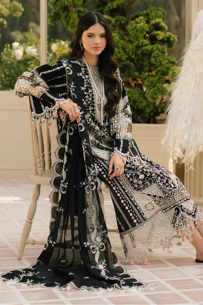 Bin Ilyaas - 3Pc Lawn Embroidered Shirt With Khaddi Net Embroidered Dupatta And Trouser