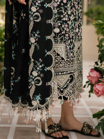 Bin Ilyaas - 3Pc Lawn Embroidered Shirt With Khaddi Net Embroidered Dupatta And Trouser
