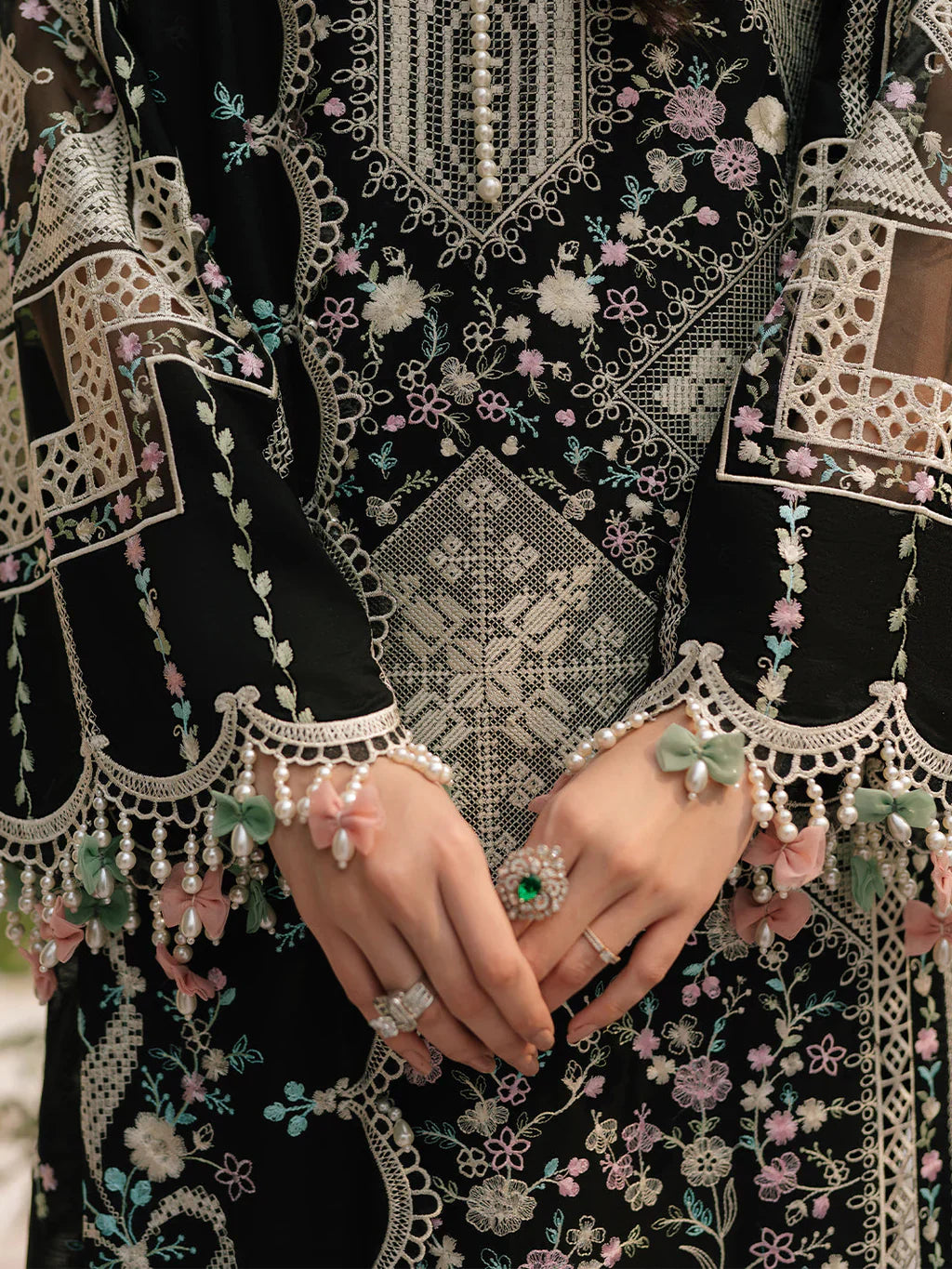 Bin Ilyaas - 3Pc Lawn Embroidered Shirt With Khaddi Net Embroidered Dupatta And Trouser