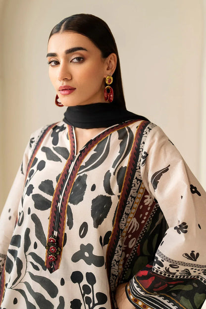 Baroque - 3Pc Lawn Printed Shirt With Silk Printed Dupatta And Trouser