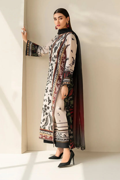 Baroque - 3Pc Lawn Printed Shirt With Silk Printed Dupatta And Trouser