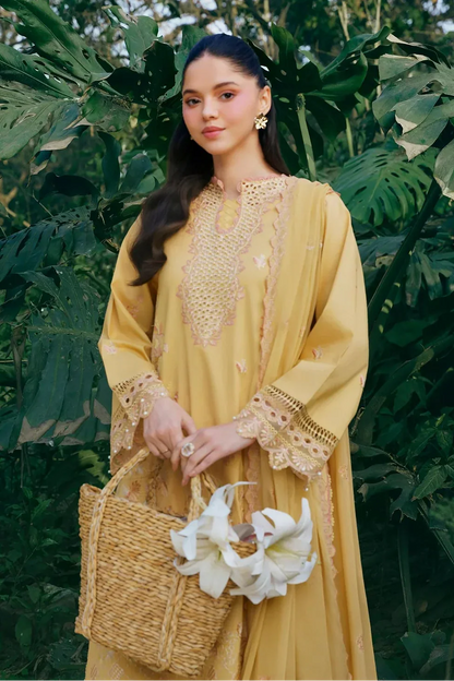 Garnet - 3Pc Lawn Embroidered Shirt With Khaddi Net Embroidered Dupatta And Trouser