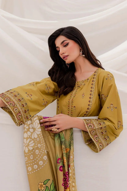 Batik - 3Pc Lawn Embroidered Shirt With Manaar Printed Dupatta & Trouser