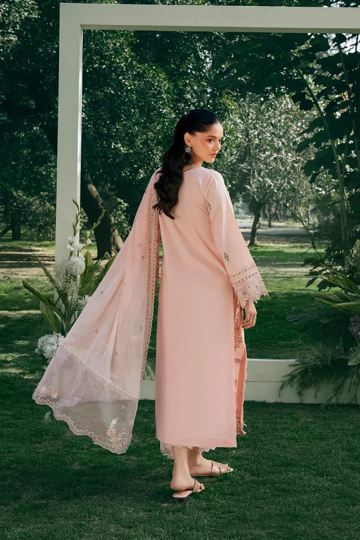 Garnet - 3Pc Lawn Embroidered Shirt With Khaddi Net Embroidered Dupatta And Trouser
