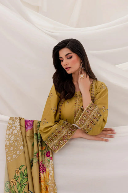 Batik - 3Pc Lawn Embroidered Shirt With Manaar Printed Dupatta & Trouser