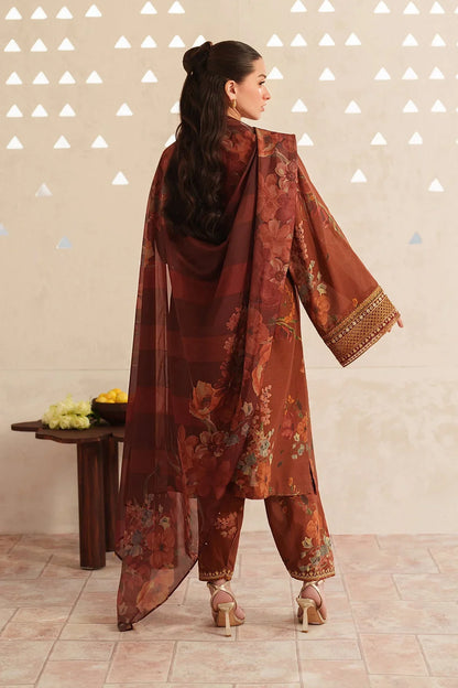 Baroque - 3Pc Lawn Printed Shirt With Silk Printed Dupatta And Trouser