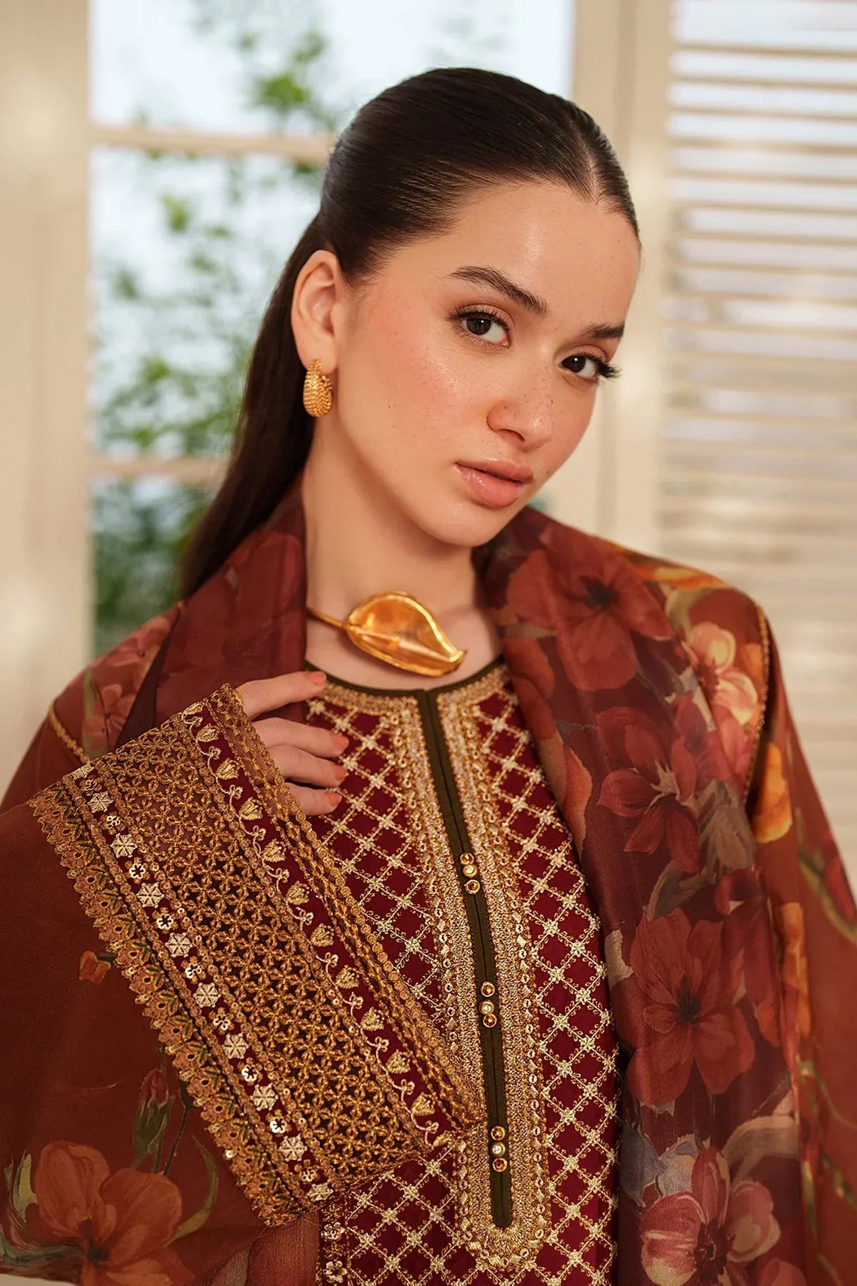 Baroque - 3Pc Lawn Printed Shirt With Silk Printed Dupatta And Trouser