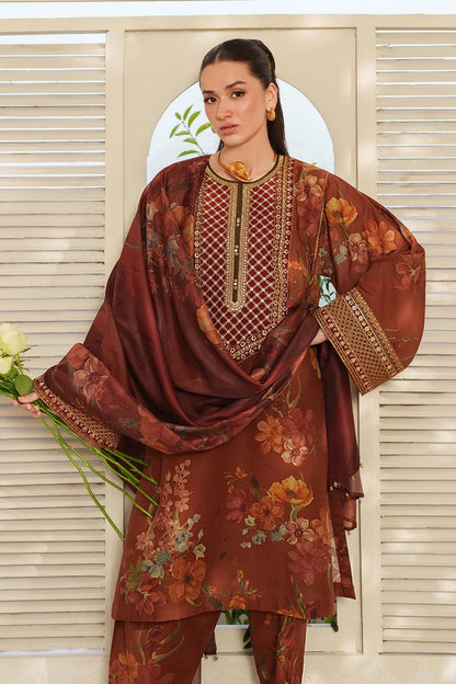 Baroque - 3Pc Lawn Printed Shirt With Silk Printed Dupatta And Trouser