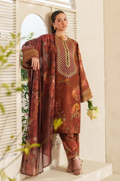 Baroque - 3Pc Lawn Printed Shirt With Silk Printed Dupatta And Trouser
