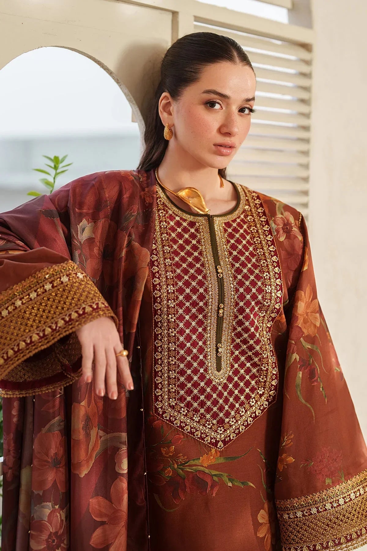 Baroque - 3Pc Lawn Printed Shirt With Silk Printed Dupatta And Trouser