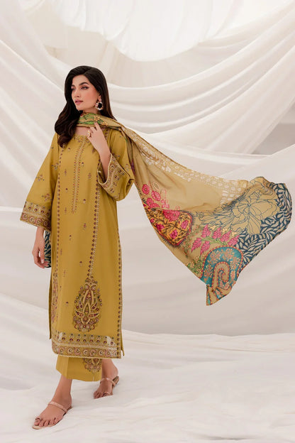 Batik - 3Pc Lawn Embroidered Shirt With Manaar Printed Dupatta & Trouser
