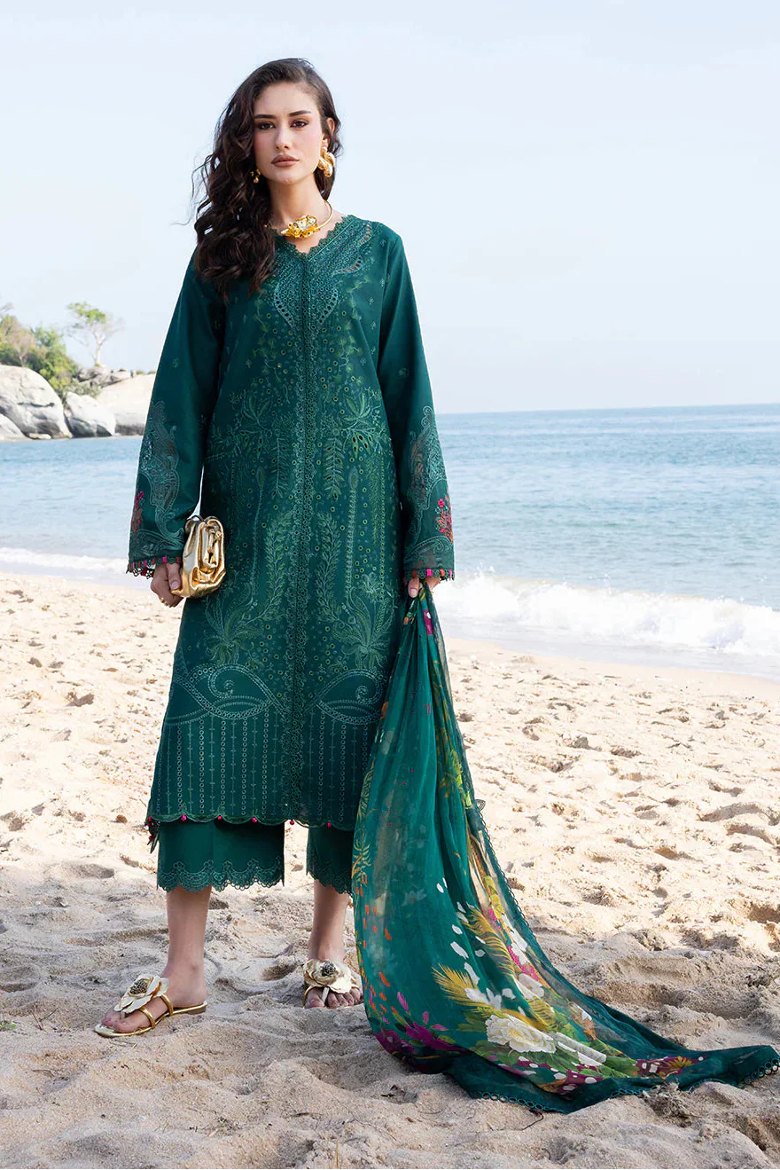 Fiona - 3Pc Lawn Chikankaari Embroidered Shirt With Chiffon Printed Dupatta And Trouser