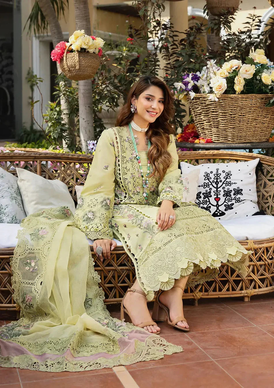 Elaf - 3Pc Lawn Embroidered Shirt With Khaddi Net Embroidered Dupatta And Trouser