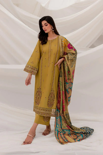 Batik - 3Pc Lawn Embroidered Shirt With Manaar Printed Dupatta & Trouser