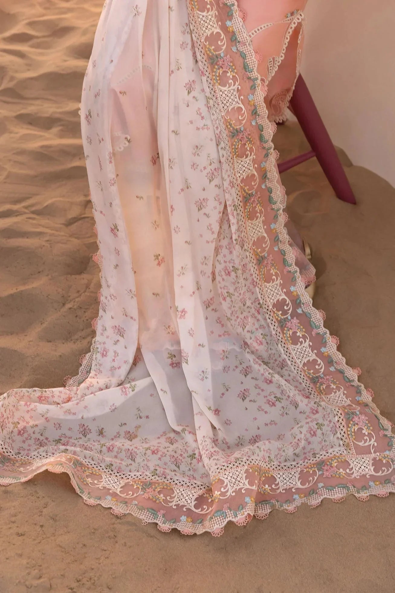 Crimson - 3Pc Chikankari Lawn Embroidered Shirt With Chiffon Printed Dupatta And Trouser