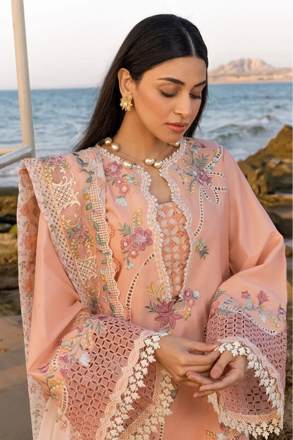 Crimson - 3Pc Chikankari Lawn Embroidered Shirt With Chiffon Printed Dupatta And Trouser