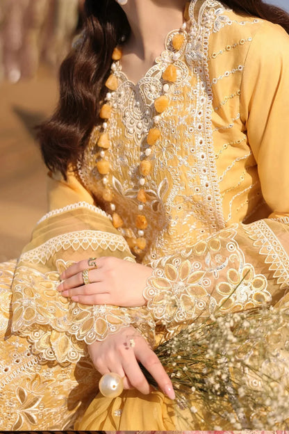 Imrozia - 3Pc Lawn Embroidered Shirt With Khaddi Net Embroidered Dupatta And Trouser