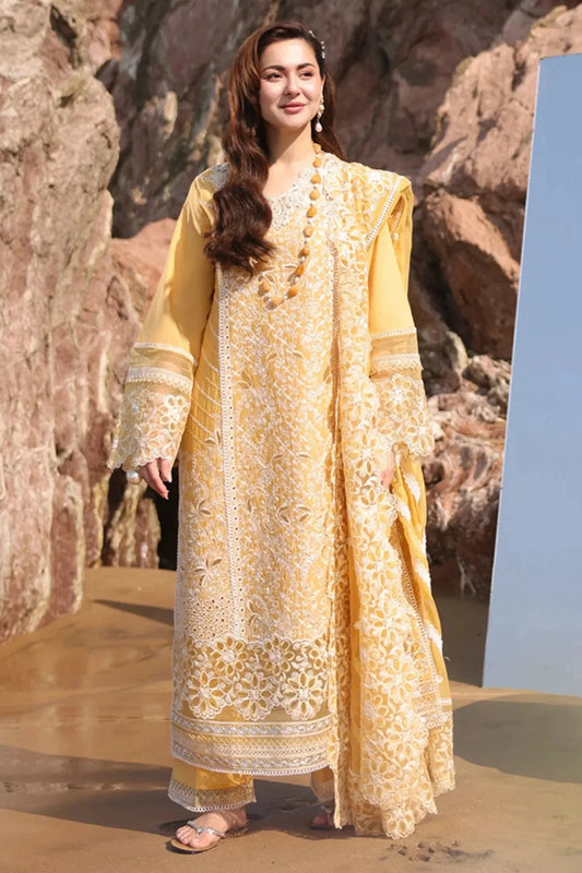 Imrozia - 3Pc Lawn Embroidered Shirt With Khaddi Net Embroidered Dupatta And Trouser