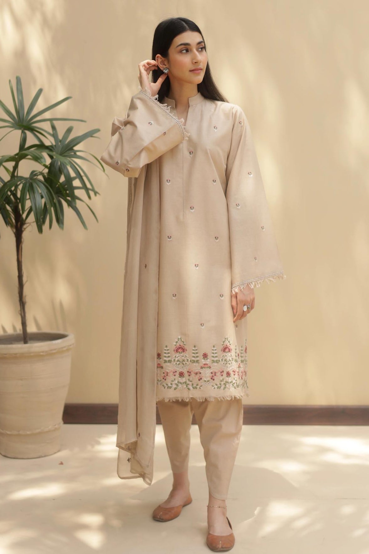 Dyot - 3Pc Lawn Embroidered Shirt With Chiffon Dupatta  And Trouser