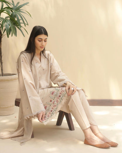 Dyot - 3Pc Lawn Embroidered Shirt With Chiffon Dupatta  And Trouser