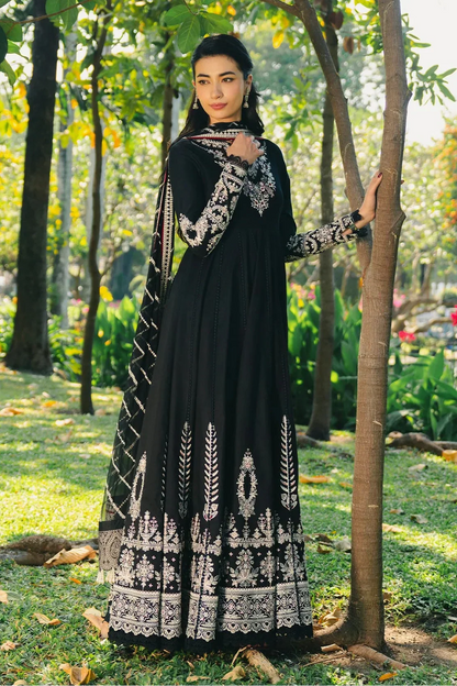 Afrozeh - 3Pc Lawn Embroidered Frock With Chiffon Embroidered Dupatta And Trouser