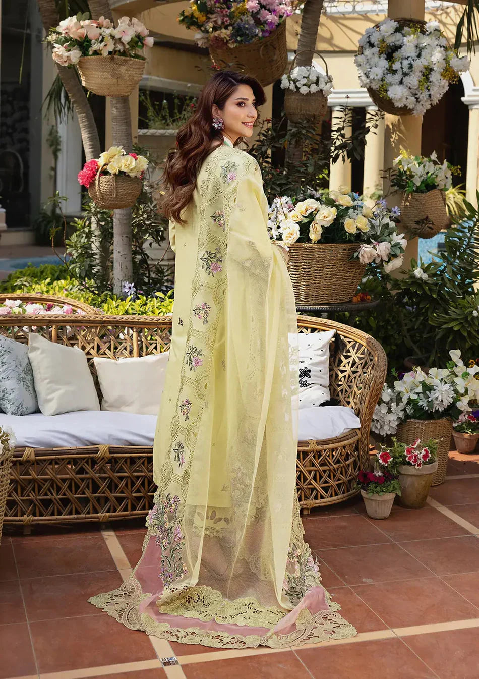 Elaf - 3Pc Lawn Embroidered Shirt With Khaddi Net Embroidered Dupatta And Trouser