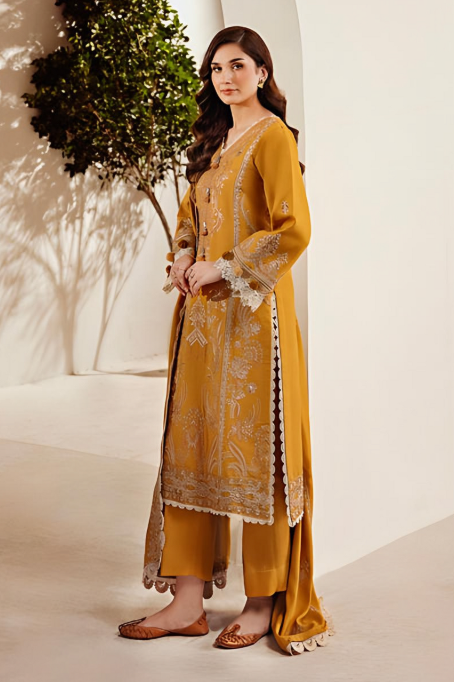 Florent - 3Pc Lawn Embroidered Shirt With Chiffon Embroidered Dupatta And Trouser