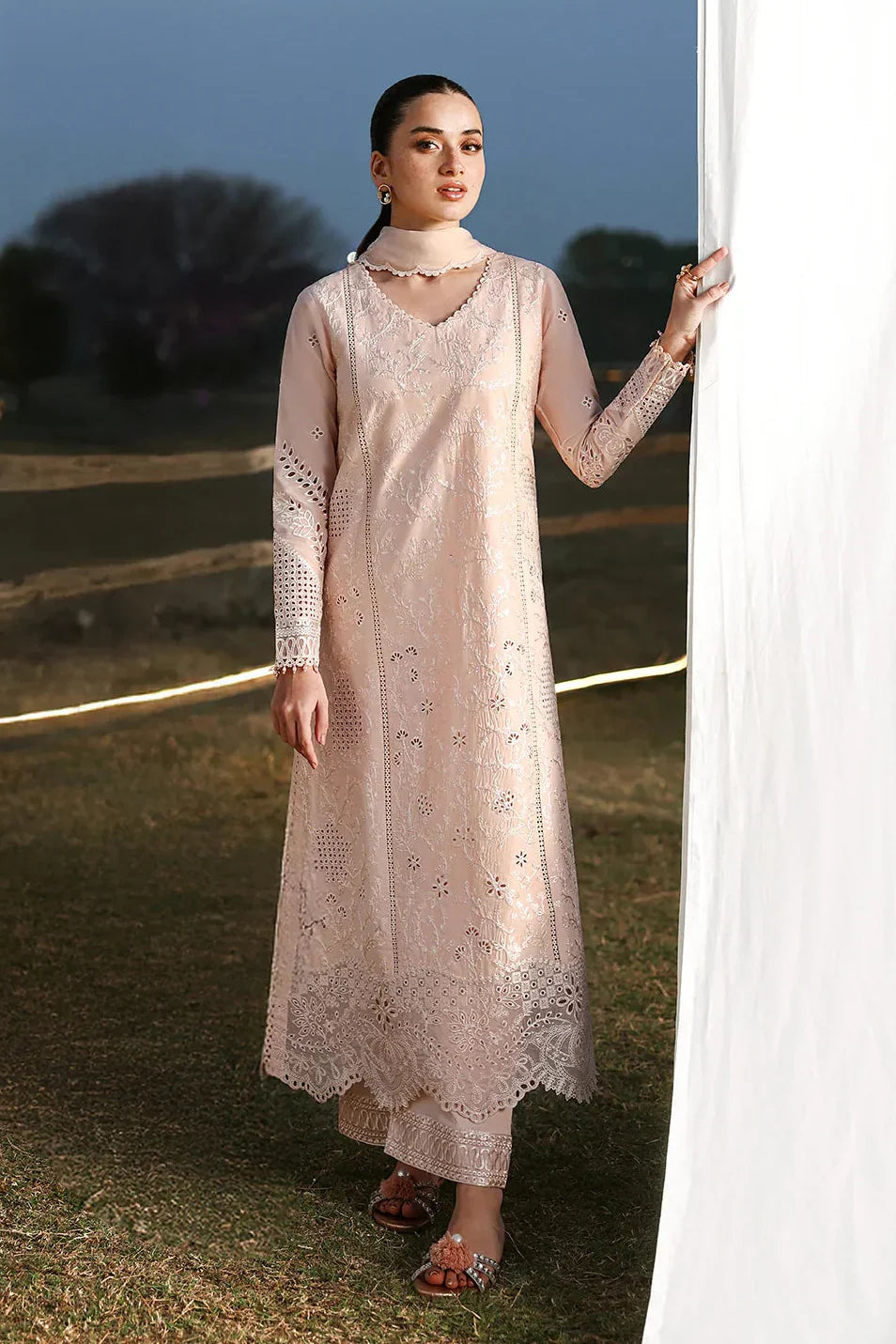 Azure - 3Pc Lawn Embroidered Shirt With Chiffon Embroidered Dupatta And Trouser