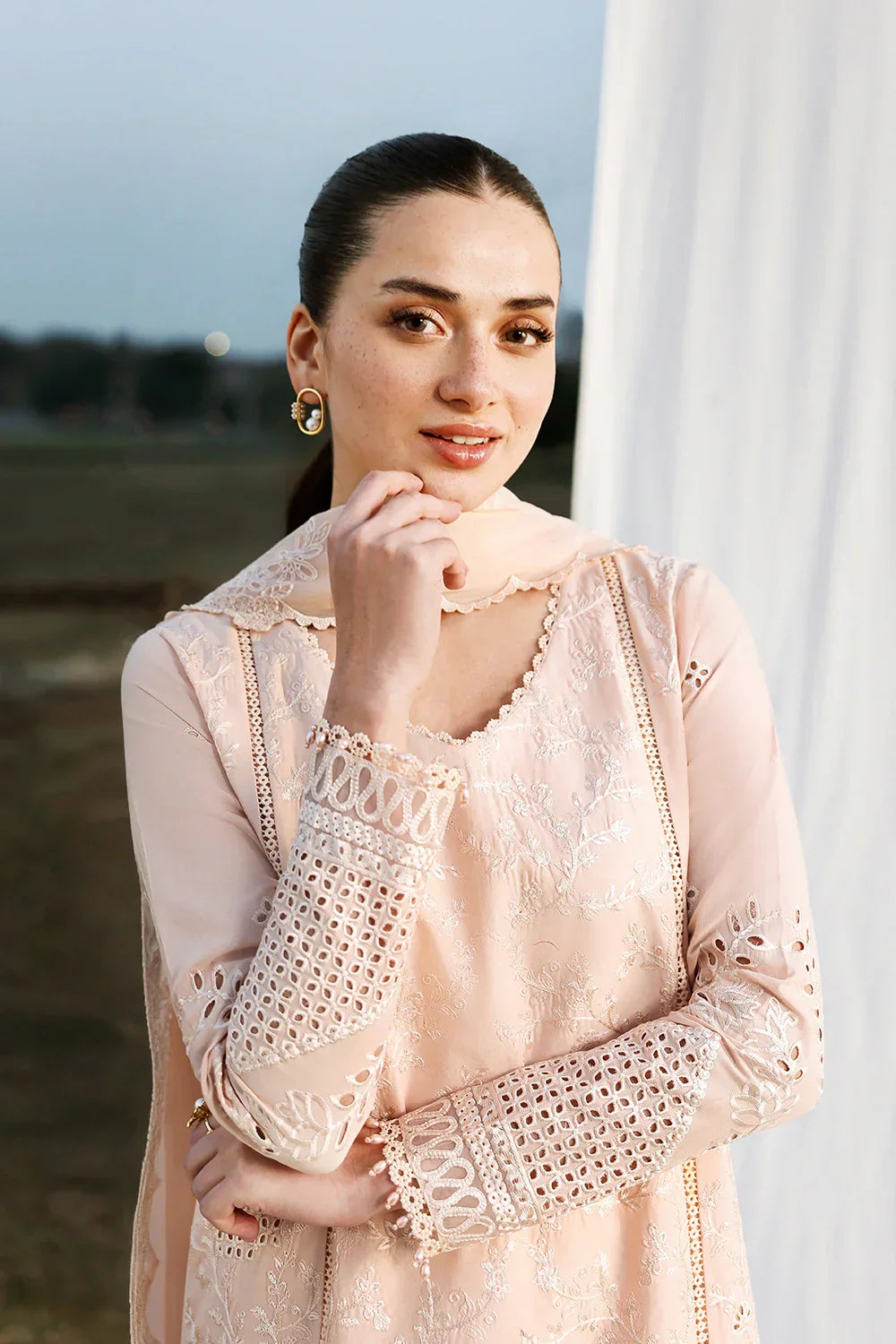 Azure - 3Pc Lawn Embroidered Shirt With Chiffon Embroidered Dupatta And Trouser