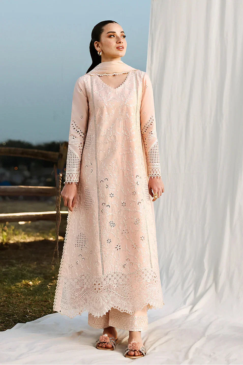 Azure - 3Pc Lawn Embroidered Shirt With Chiffon Embroidered Dupatta And Trouser