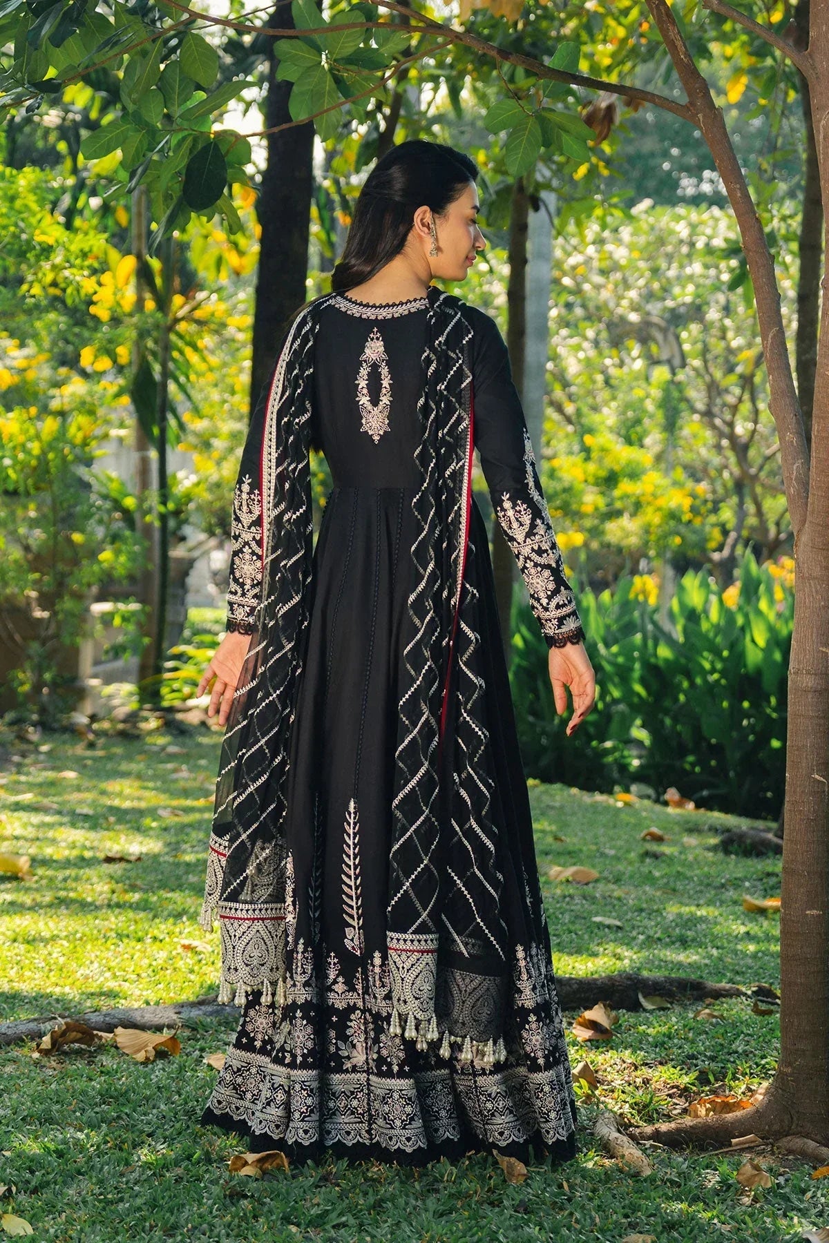 Afrozeh - 3Pc Lawn Embroidered Frock With Chiffon Embroidered Dupatta And Trouser