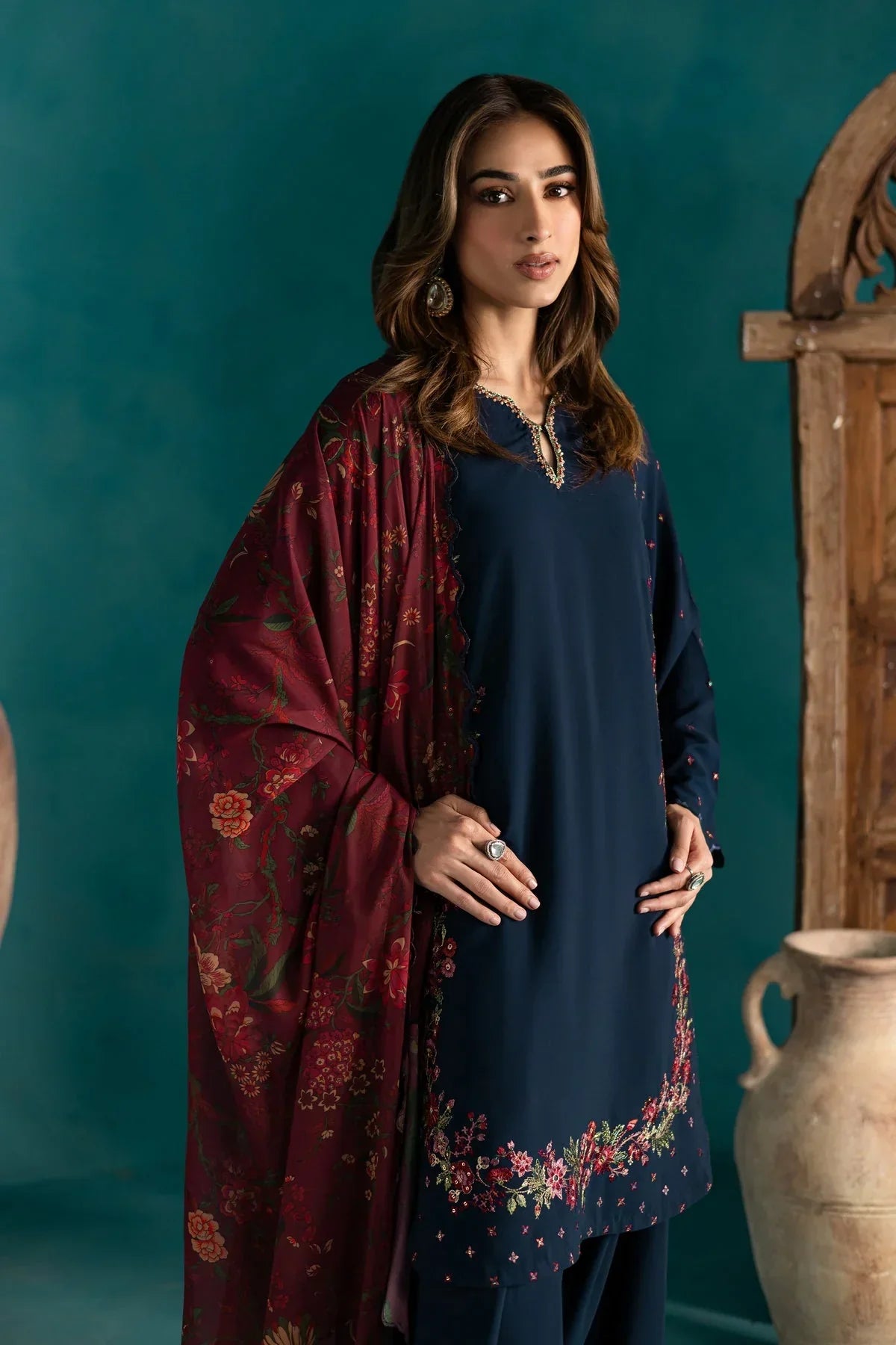 Batik - 3Pc Lawn Embroidered Shirt With Chiffon Printed Dupatta And Trouser