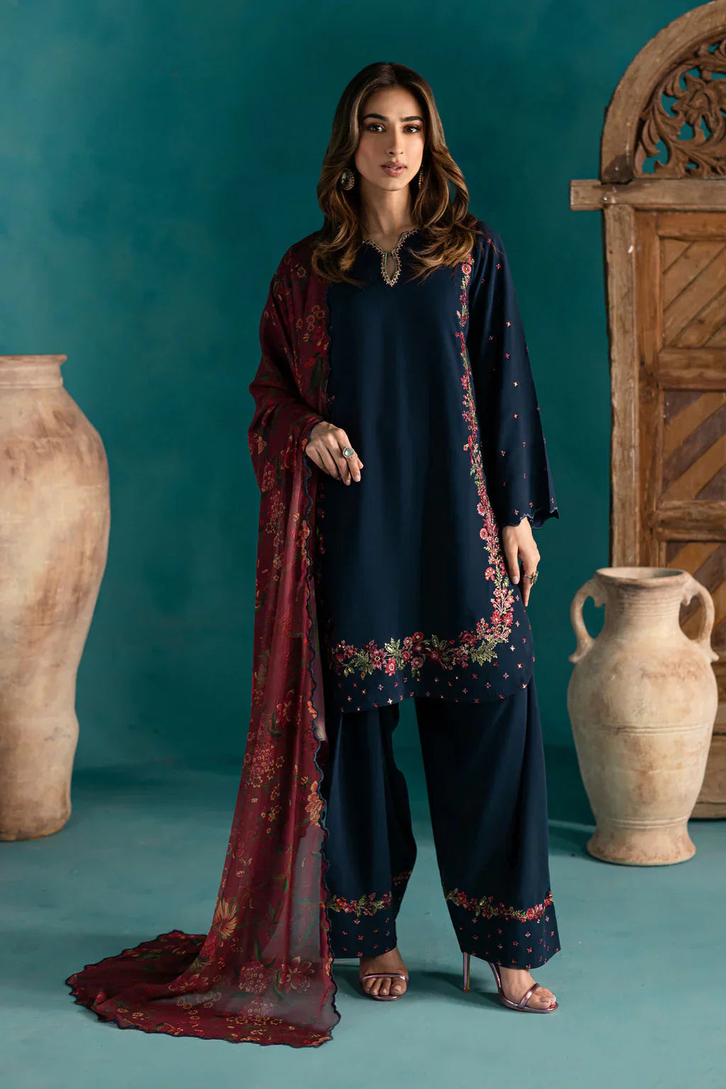 Batik - 3Pc Lawn Embroidered Shirt With Chiffon Printed Dupatta And Trouser