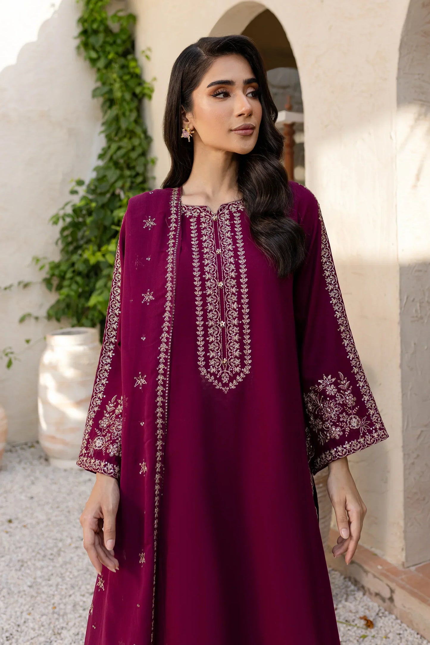 Batik - 3Pc Lawn Embroidered Shirt With Chiffon Embroidered Dupatta And Trouser