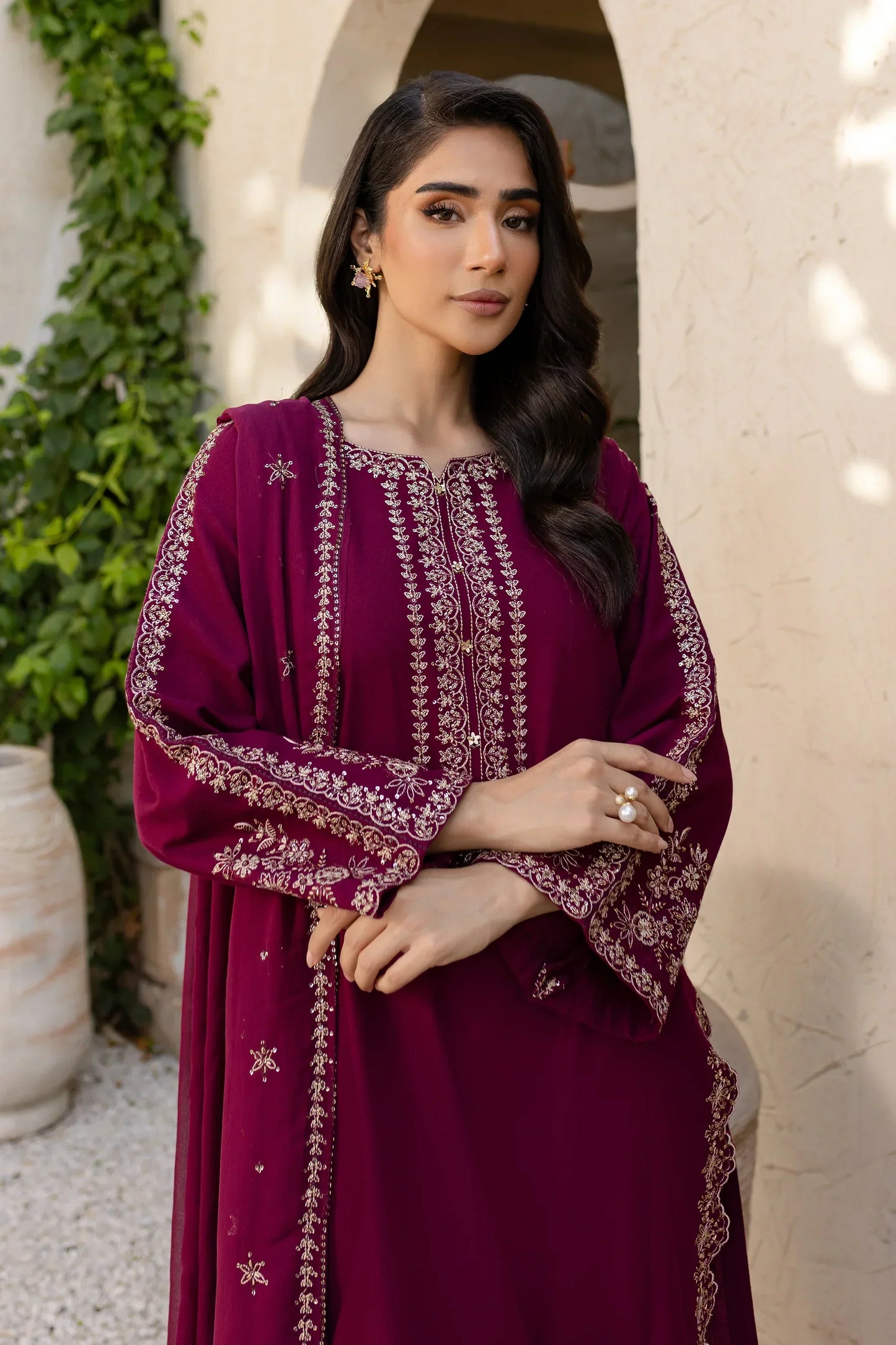 Batik - 3Pc Lawn Embroidered Shirt With Chiffon Embroidered Dupatta And Trouser