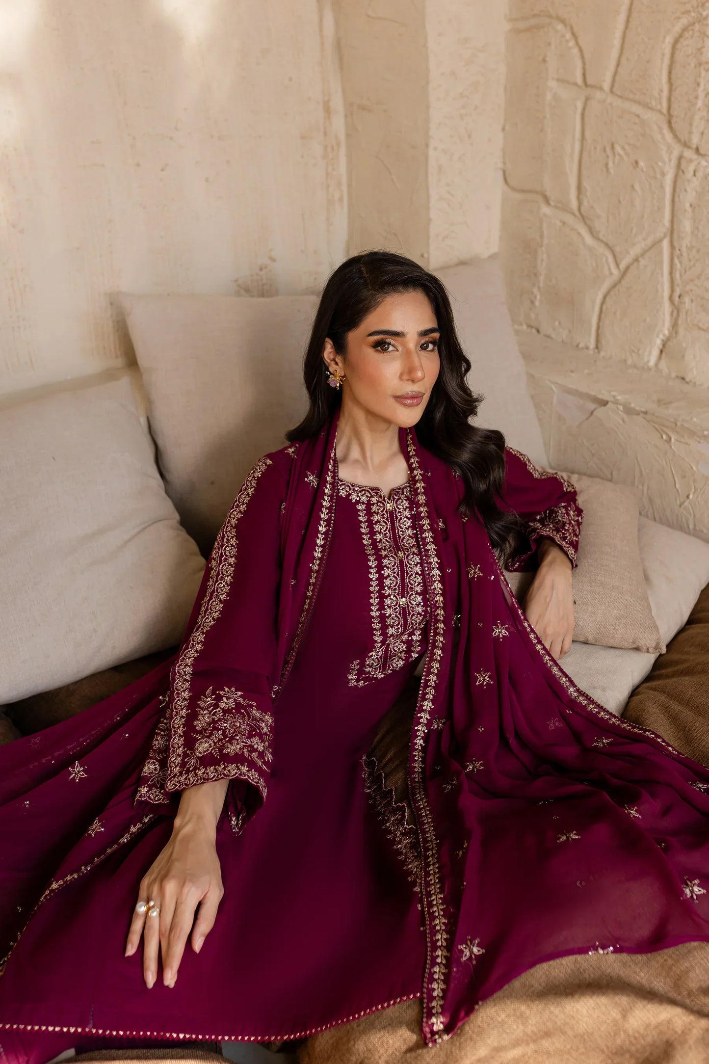 Batik - 3Pc Lawn Embroidered Shirt With Chiffon Embroidered Dupatta And Trouser