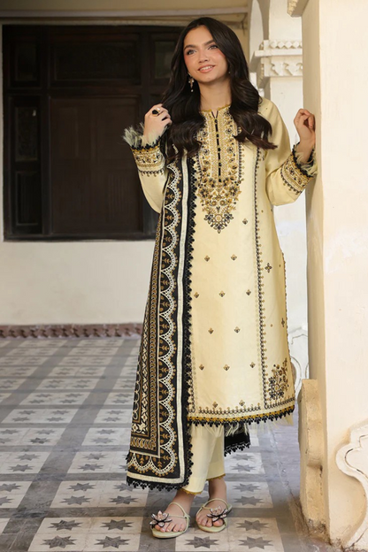 Asim Jofa - 3Pc Lawn Embroidered Shirt With Manaar Printed Dupatta And Trouser
