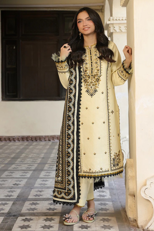 Asim Jofa - 3Pc Lawn Embroidered Shirt With Manaar Printed Dupatta And Trouser