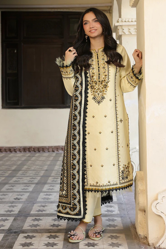 Asim Jofa - 3Pc Lawn Embroidered Shirt With Manaar Printed Dupatta And Trouser