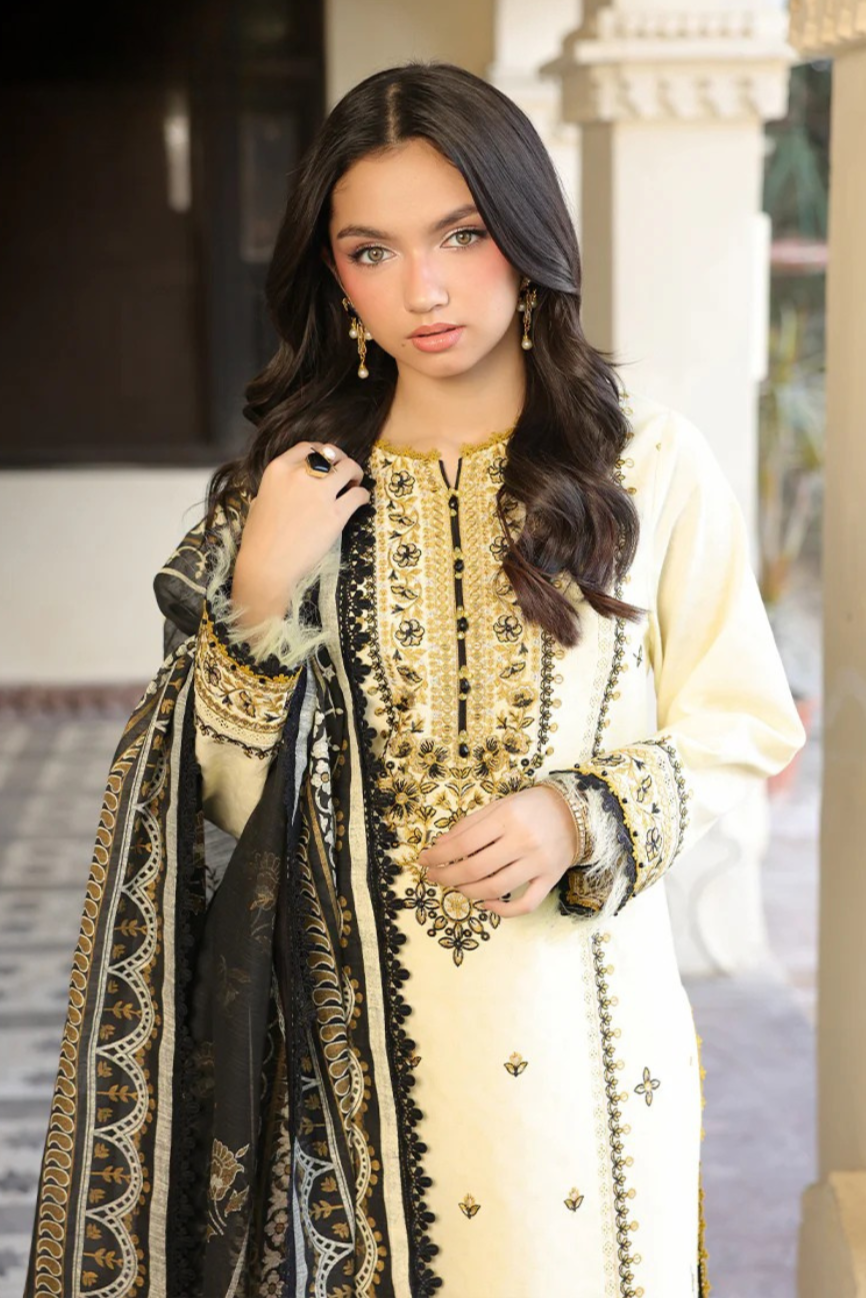 Asim Jofa - 3Pc Lawn Embroidered Shirt With Manaar Printed Dupatta And Trouser