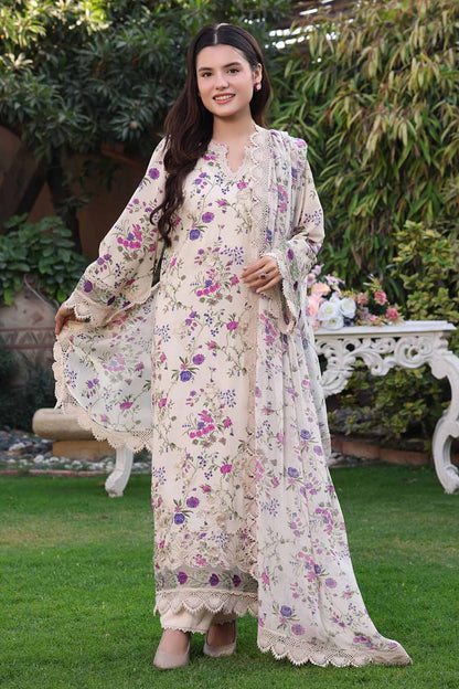 Aneelas - 3Pc Lawn Printed Shirt With Silk Printed Dupatta And Trouser