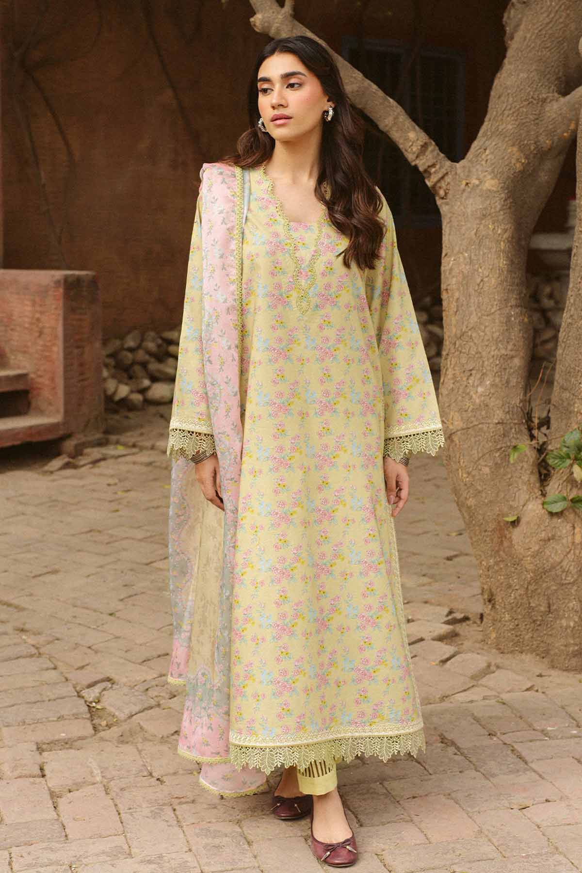 Ayzel - 3Pc Lawn Printed Shirt With Silk Printed Dupatta And Trouser