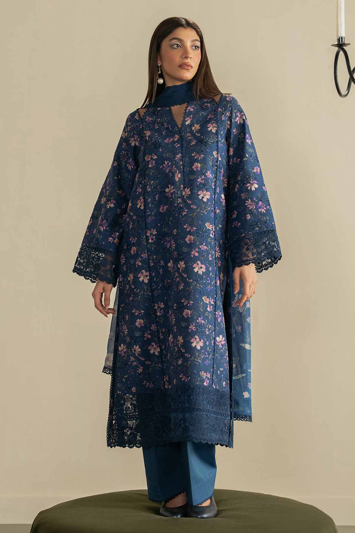 Ayzel - 3Pc Lawn Printed Shirt With Silk Printed Dupatta And Trouser