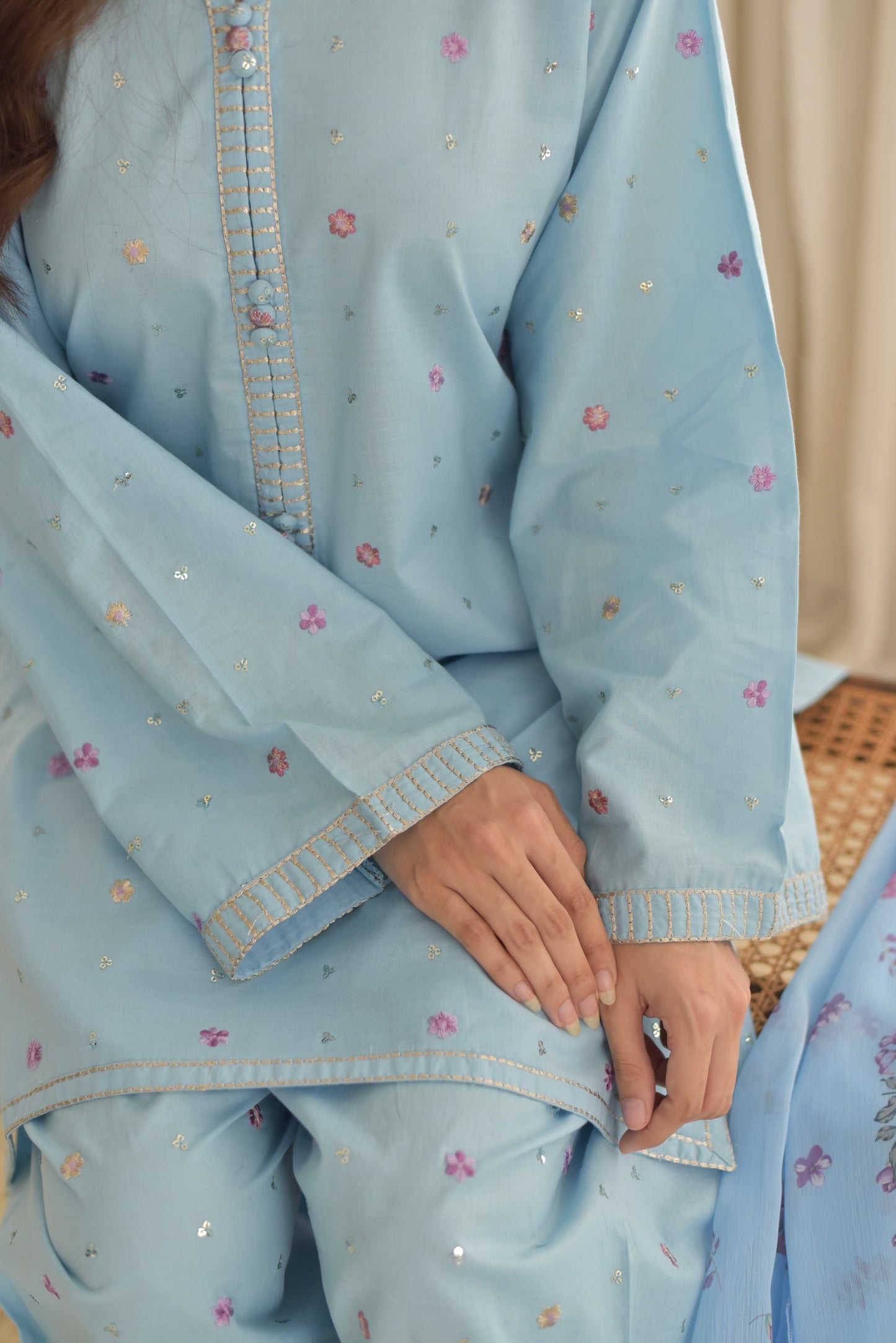Aisling - 3Pc Lawn Embroidered Shirt With Chiffon Printed Dupatta And Trouser